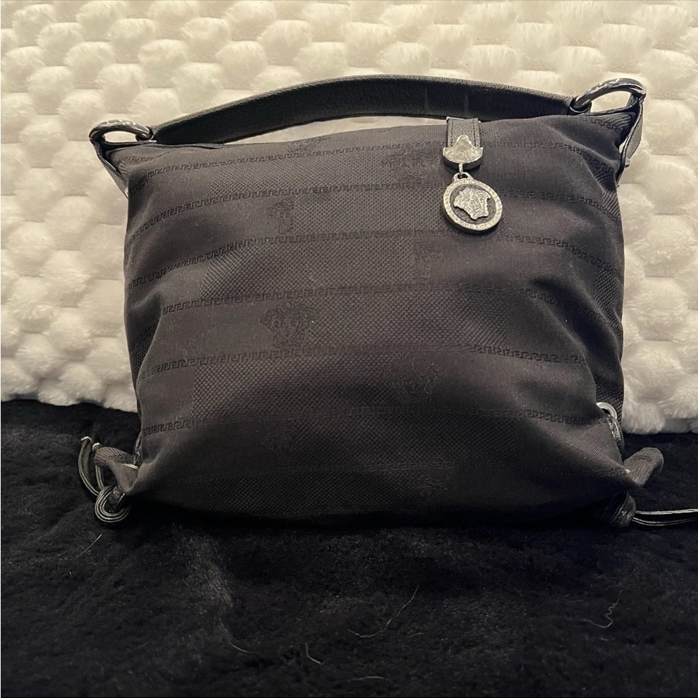 Vintage Versace Black Canvas  Medusa Head Medium Tote Bag